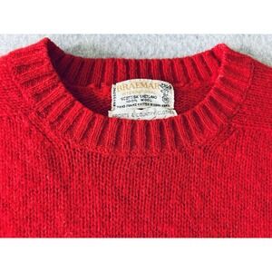 Vintage 1980s Braemer 100% Scottish Shetland Wool Sweater Red Preppy Pullover 38